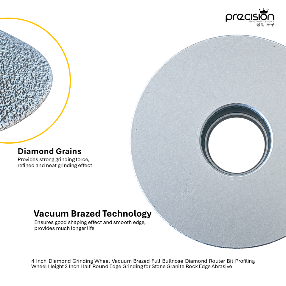 4 Inch Diamond Grinding Wheel Vacuum Brazed Full Bullnose Diamond Router Bit Profiling Wheel Height 2 Inch Half-Round Edge Grinding for Stone Granite Rock Edge Abrasive