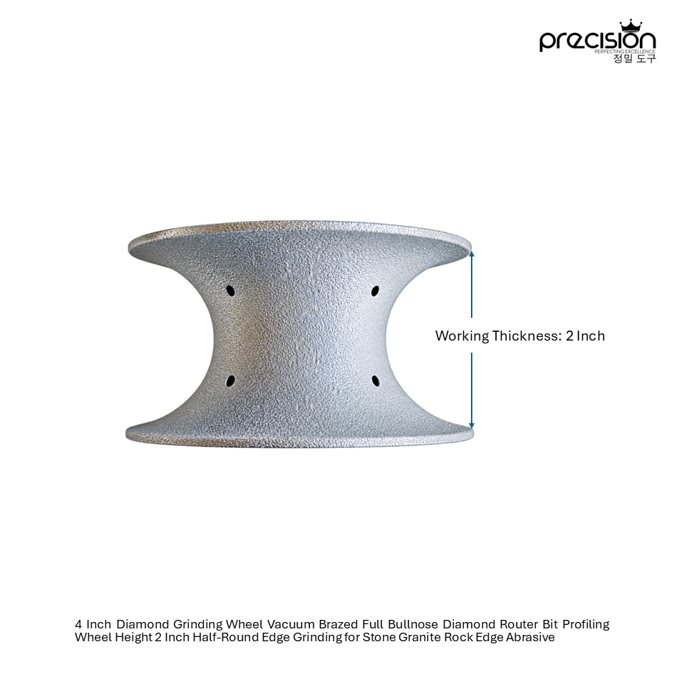4 Inch Diamond Grinding Wheel Vacuum Brazed Full Bullnose Diamond Router Bit Profiling Wheel Height 2 Inch Half-Round Edge Grinding for Stone Granite Rock Edge Abrasive